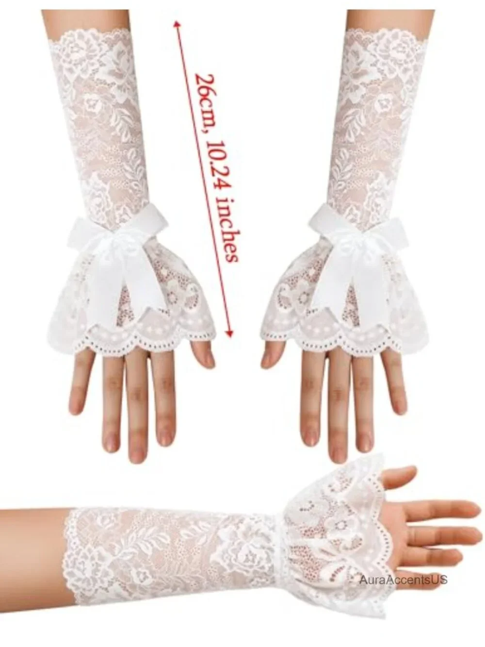 Fingerless Lace Ruffle Bow Gloves Mid Elbow Costume Accessory